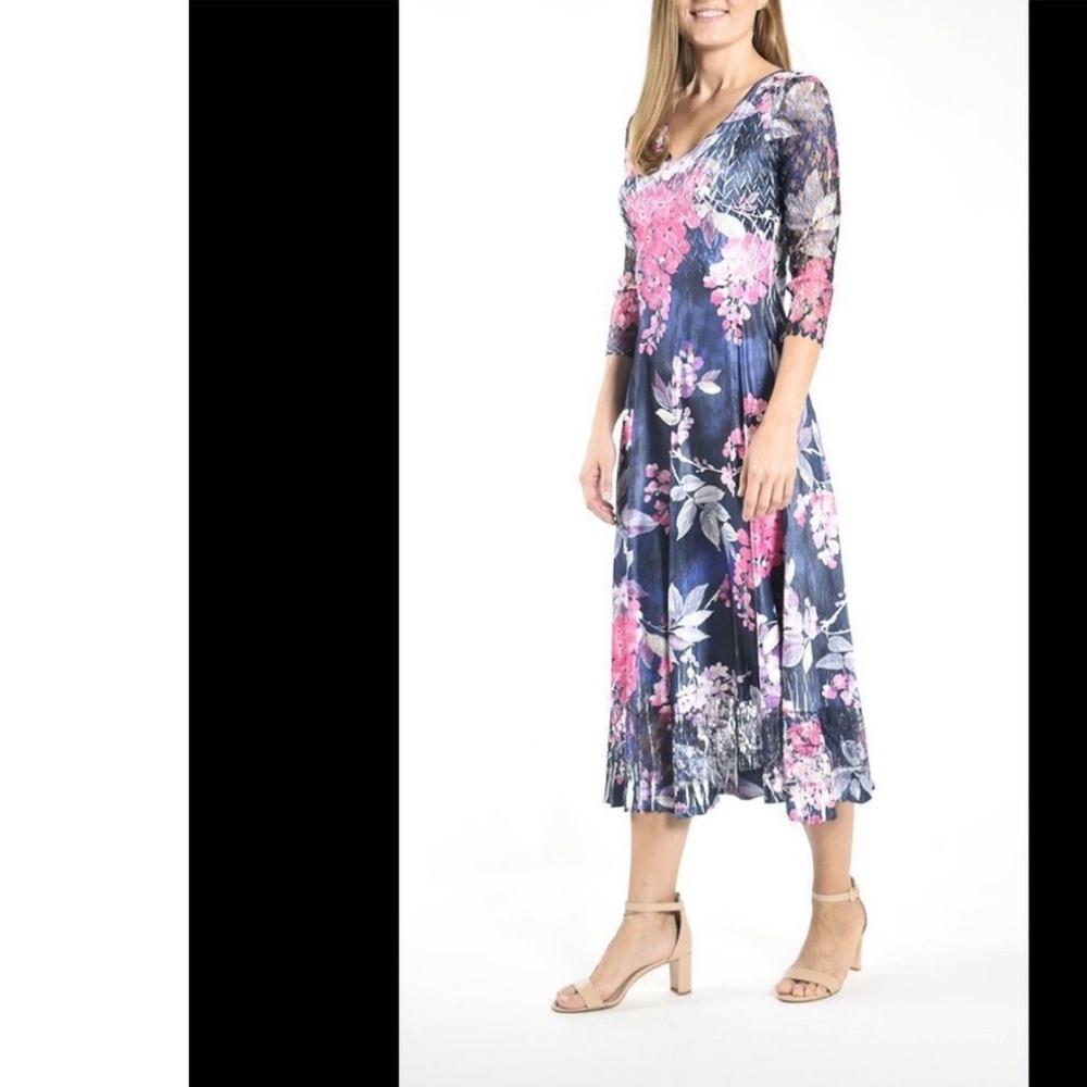 Komarov V-Neck  Floral Print  Midi Dress